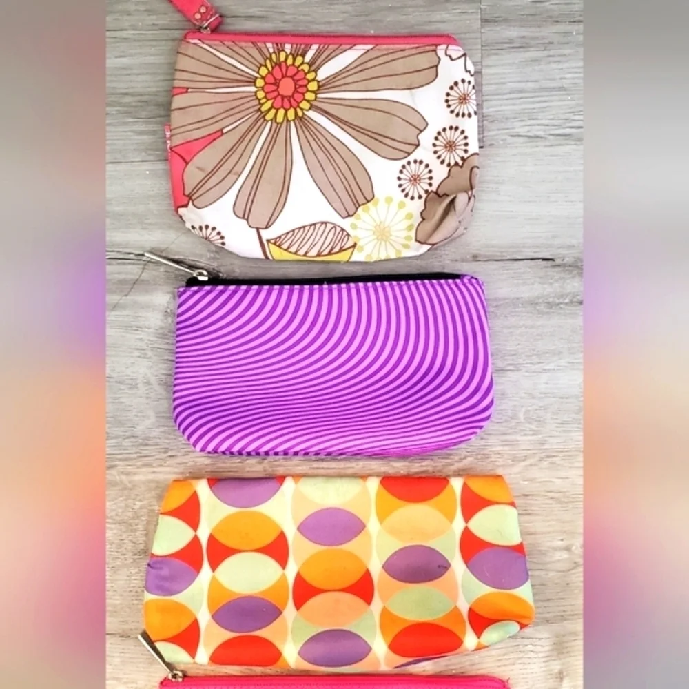 Clinique Lot Of 4 Colorful Floral & Geometric Print Makeup Cosmetic Travel Bags